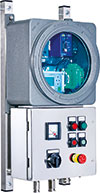 Control panel in flameproof aluminium enclosure combined with control and termination box in stainless steel.